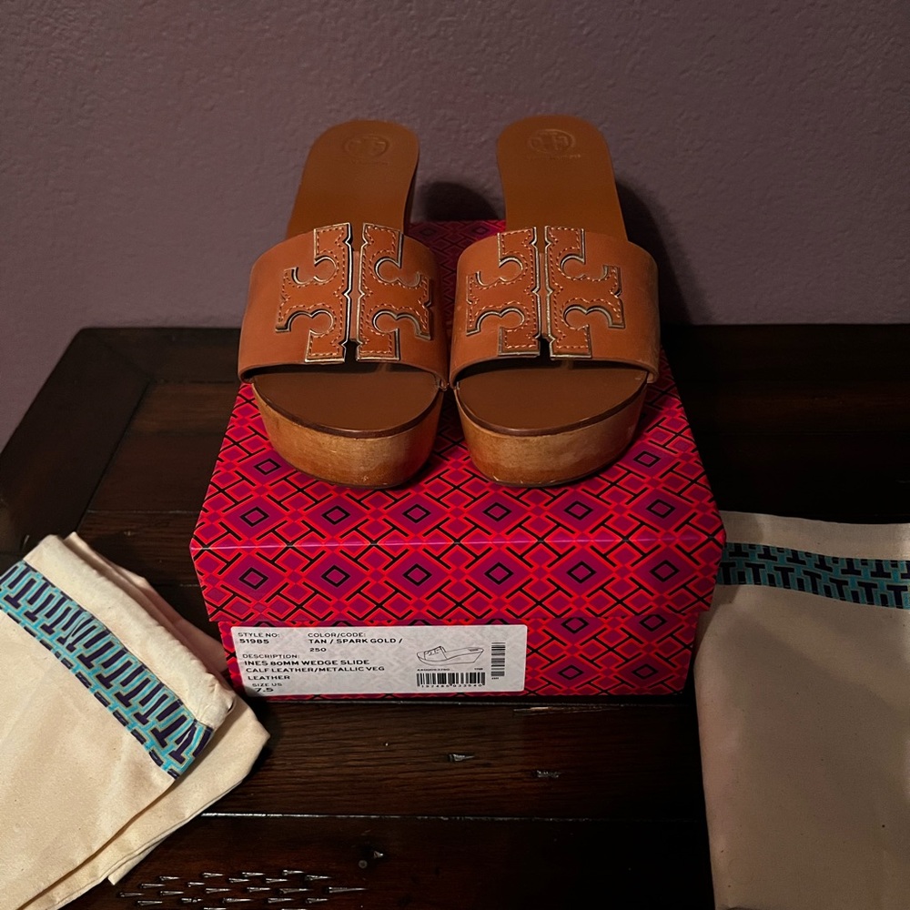 Tory Burch Brown Platform Slides